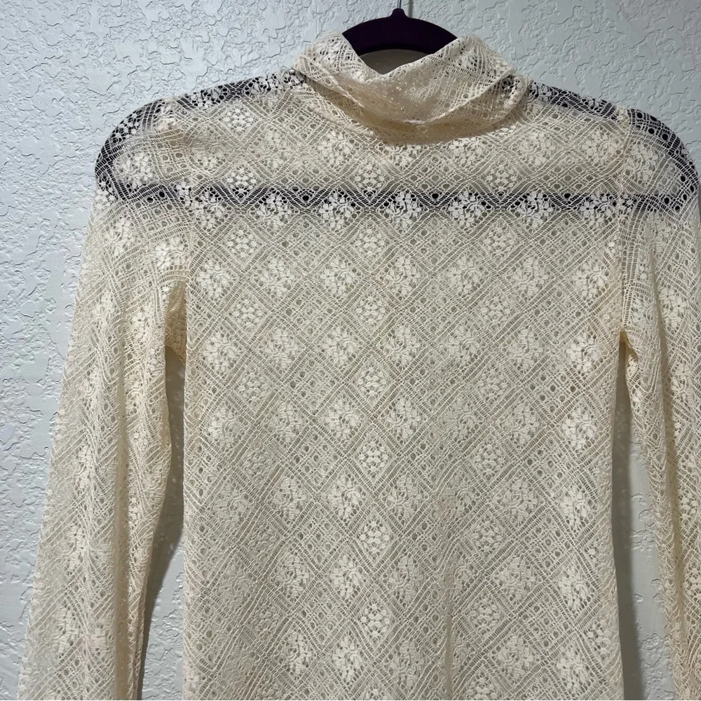Free People Sweet Memories Ivory Sheer Lace Turtleneck Top Size Small